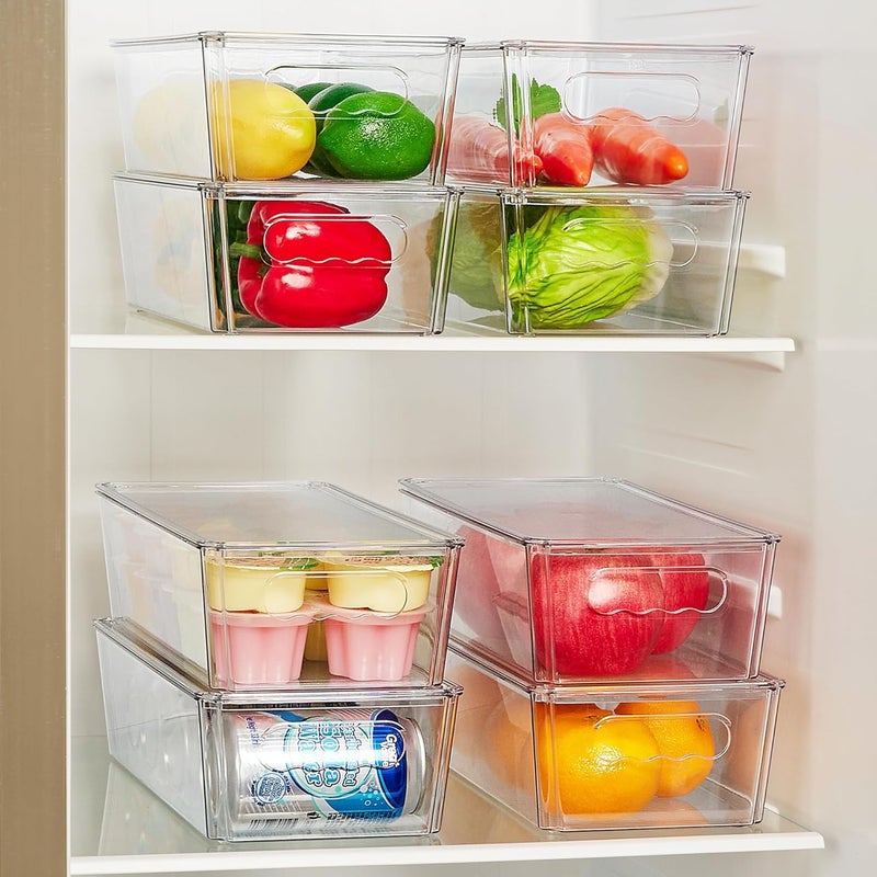 Vtopmart 4pcs Clear Organizers and Storage Bins with Lids, Stackable Plastic Storage Containers with Handles for Fridge, Freezer, Pantry, Cabinet, Kitchen Organization - Image 3